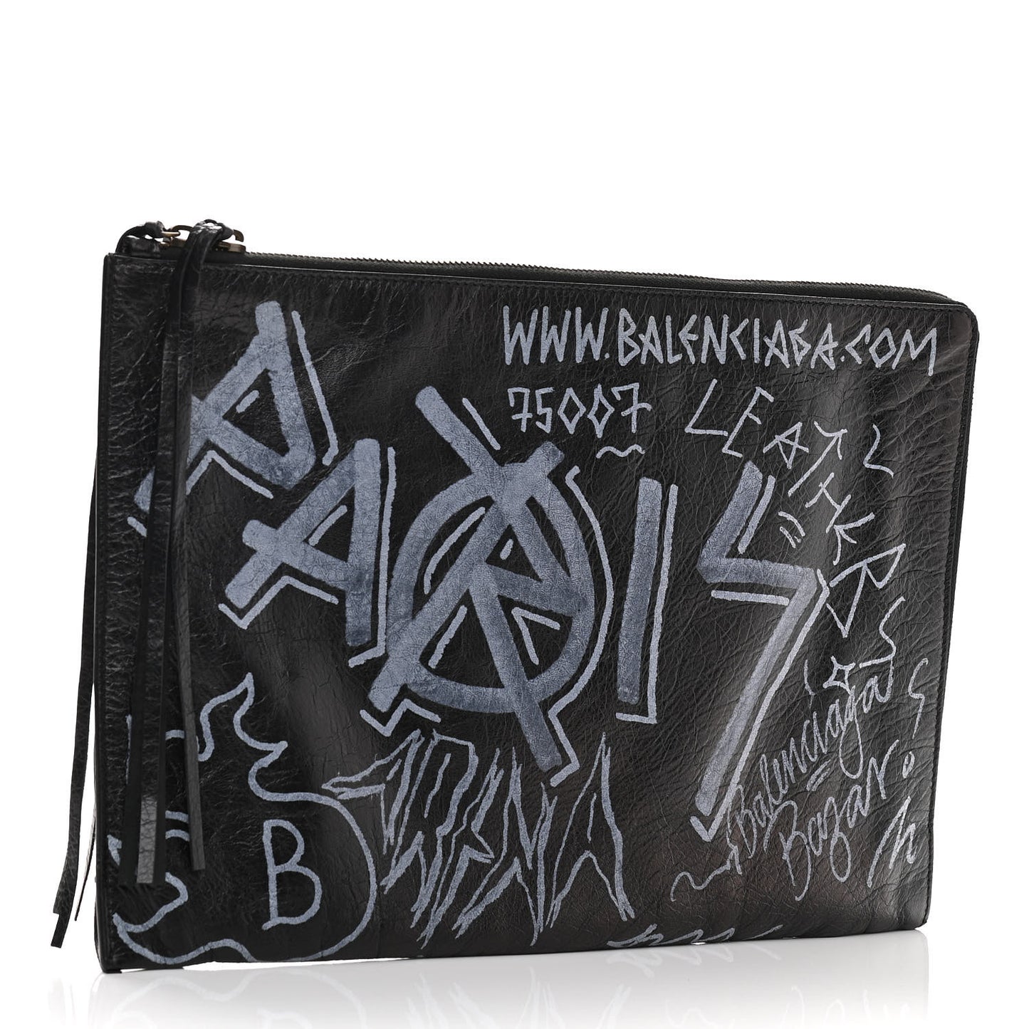 Agneau Classic Hardware Graffiti Small Pouch Black White