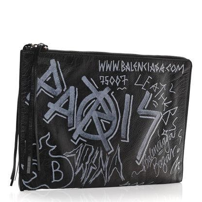 Balenciaga Agneau Classic Hardware Graffiti Small Pouch Black White 3 of 10