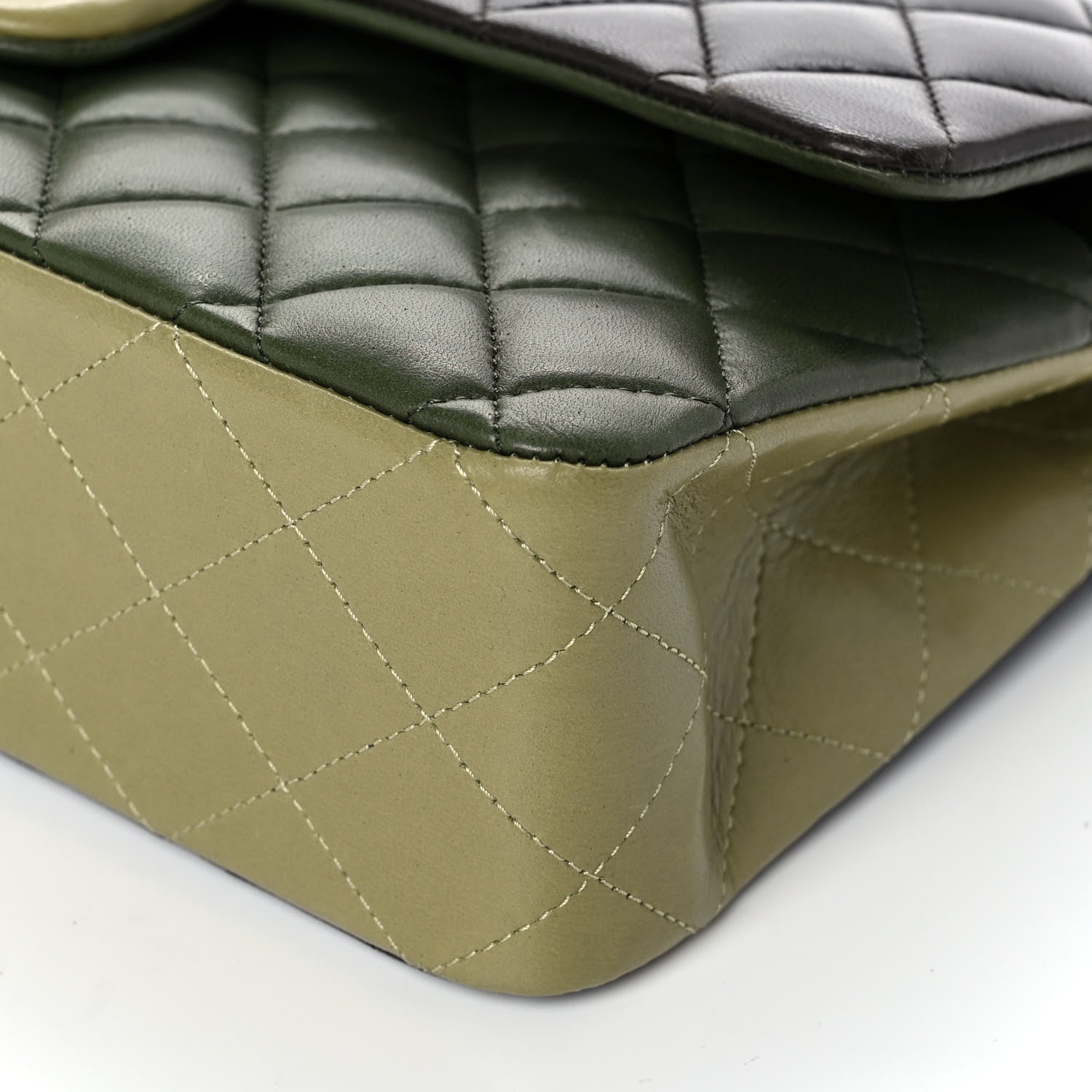 Chanel Lambskin Quilted Tri-Color Medium Double Flap Green Brown 9 of 11