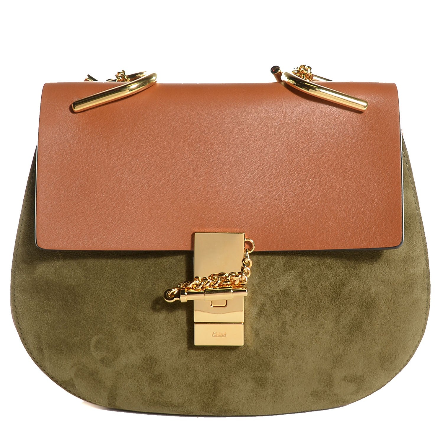 Chloe Suede Smooth Calfskin Drew Shoulder Bag Caramel 1 of 8