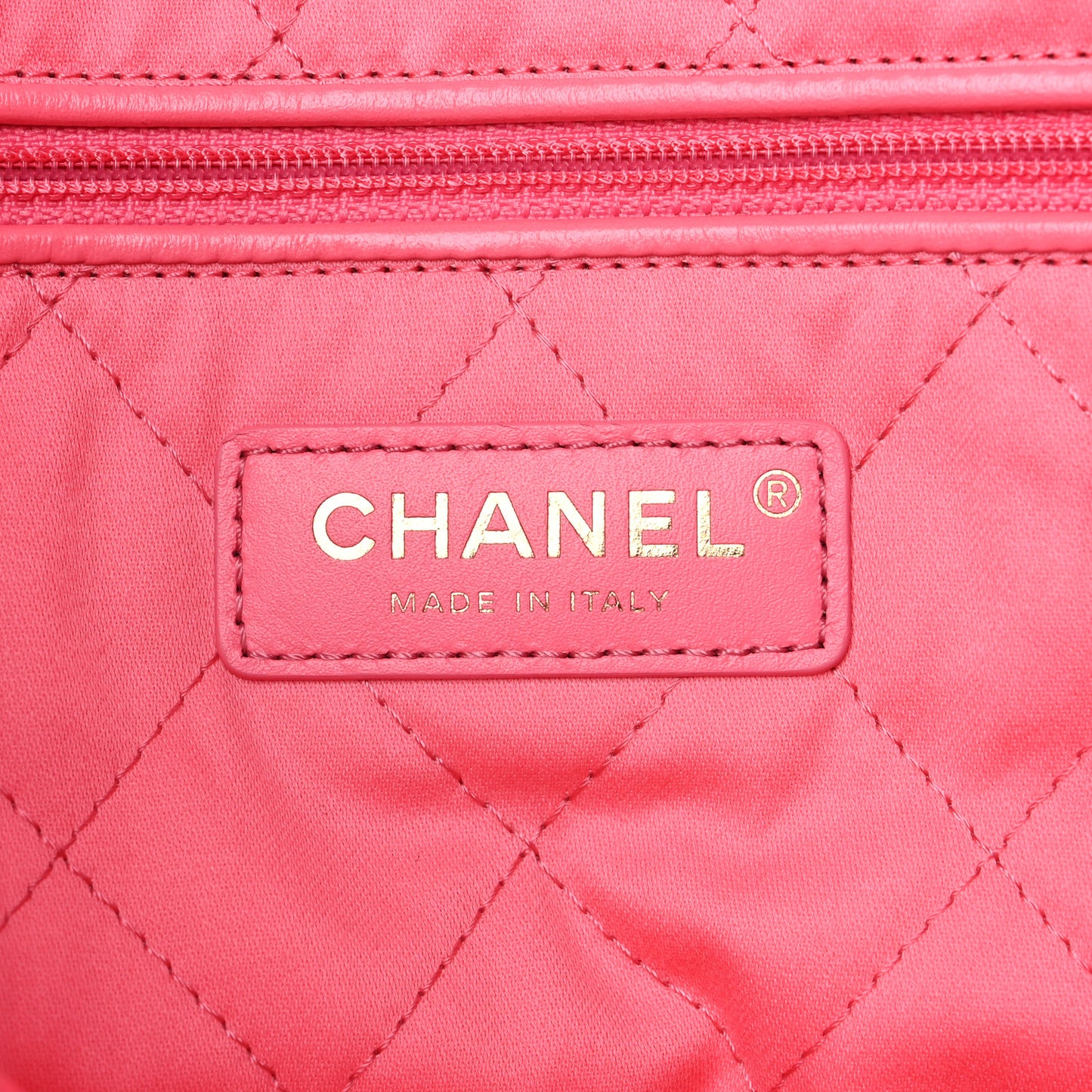 Shiny Calfskin Quilted Chanel 22 Drawstring Bag Coral Pink