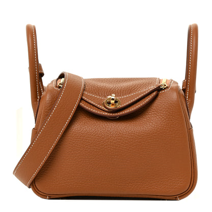 Hermes Taurillon Clemence Mini Lindy 20 Gold 1 of 11