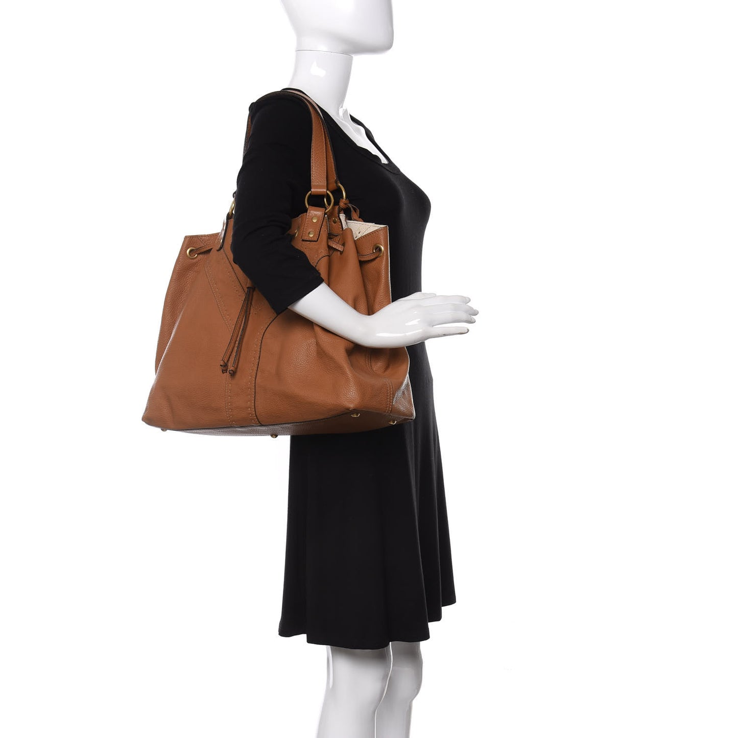 Calfskin Reversible Double Sac Y Tote Tan Ivory