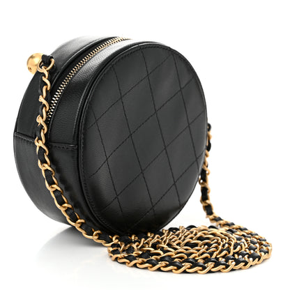 Chanel Goatskin Quilted Chic Pearls Chain Round Clutch With Chain Black 3 of 10