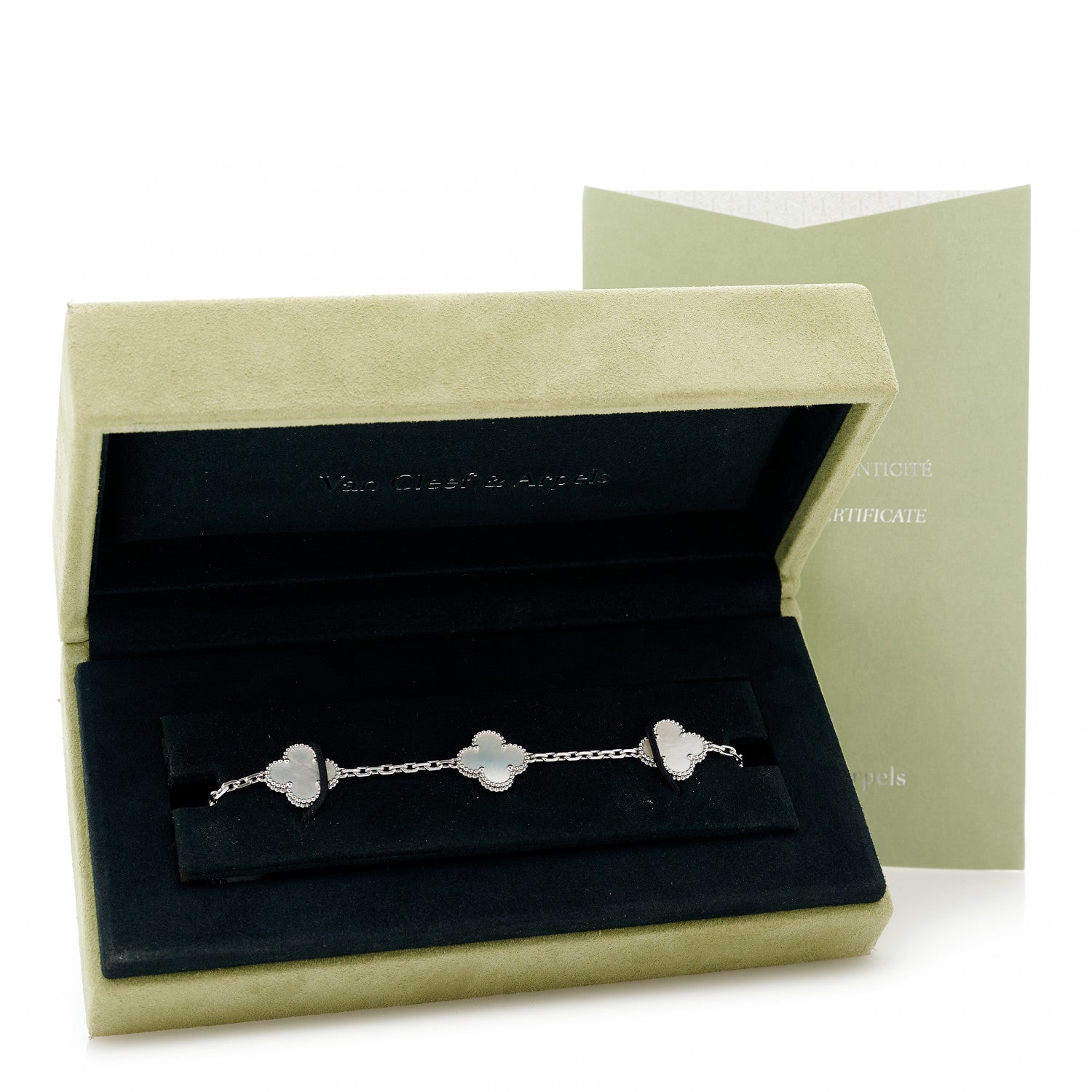 Van Cleef & Arpels 18K White Gold Mother of Pearl 5 Motifs Vintage Alhambra Bracelet 6 of 6