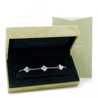 Van Cleef & Arpels 18K White Gold Mother of Pearl 5 Motifs Vintage Alhambra Bracelet 6 of 6