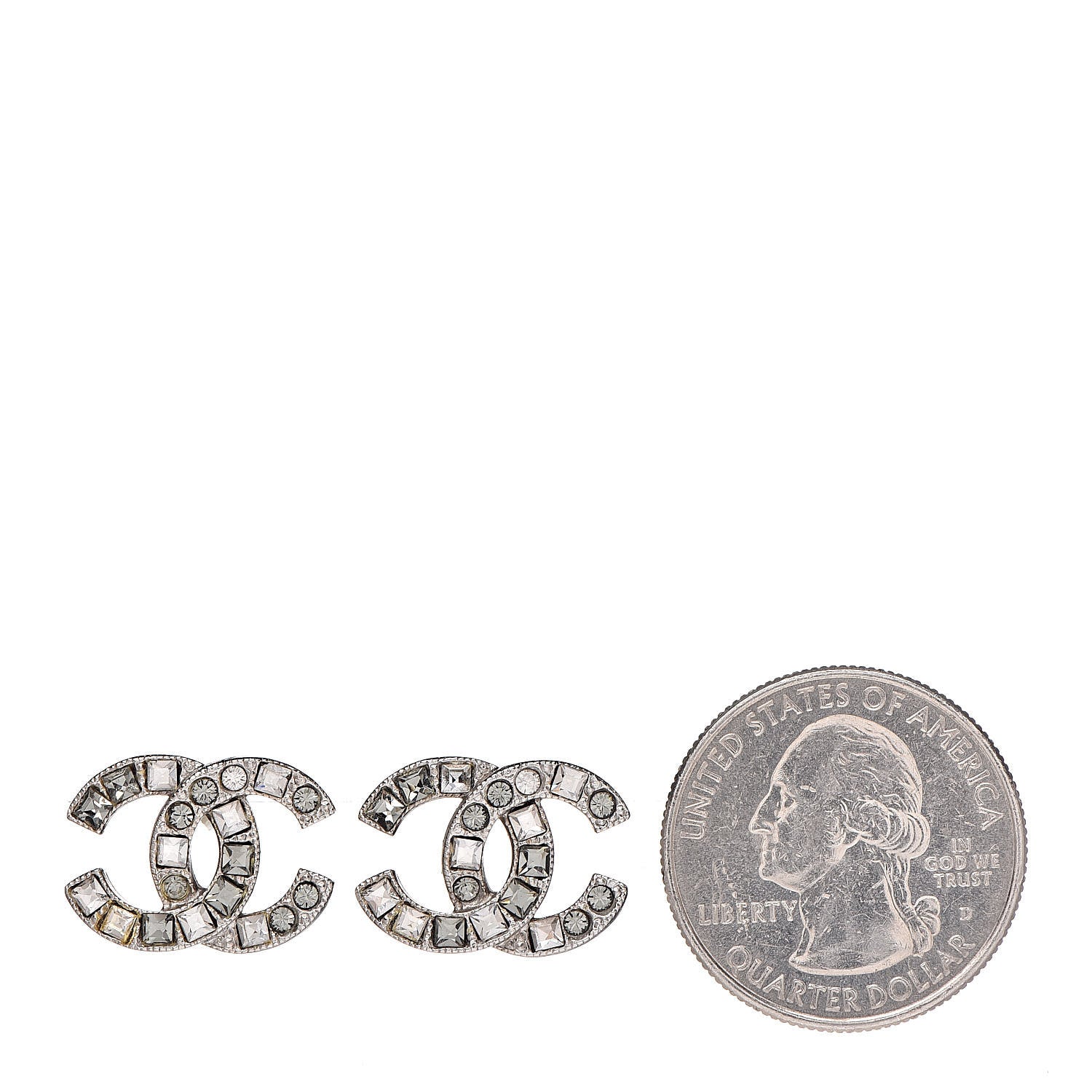 Chanel Baguette Crystal CC Earrings Silver 2 of 4