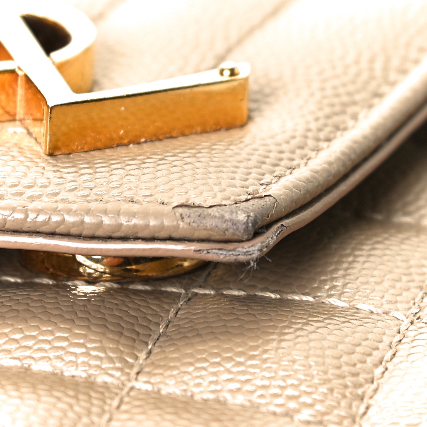 Grain De Poudre Textured Mixed Matelasse Medium Triquilt Monogram Satchel Latte Cream