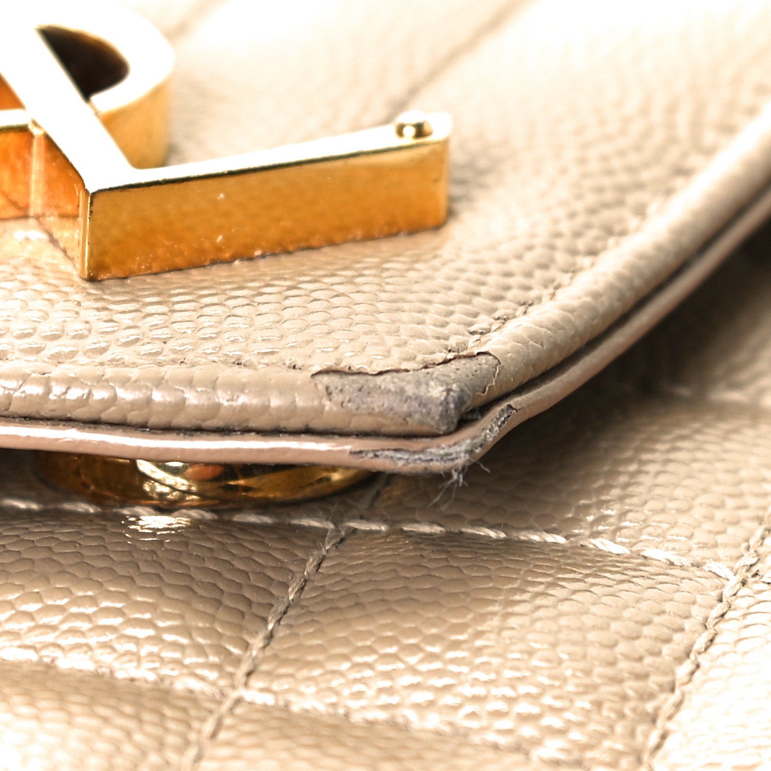 Saint Laurent Grain De Poudre Textured Mixed Matelasse Medium Triquilt Monogram Satchel Latte Cream 5 of 13