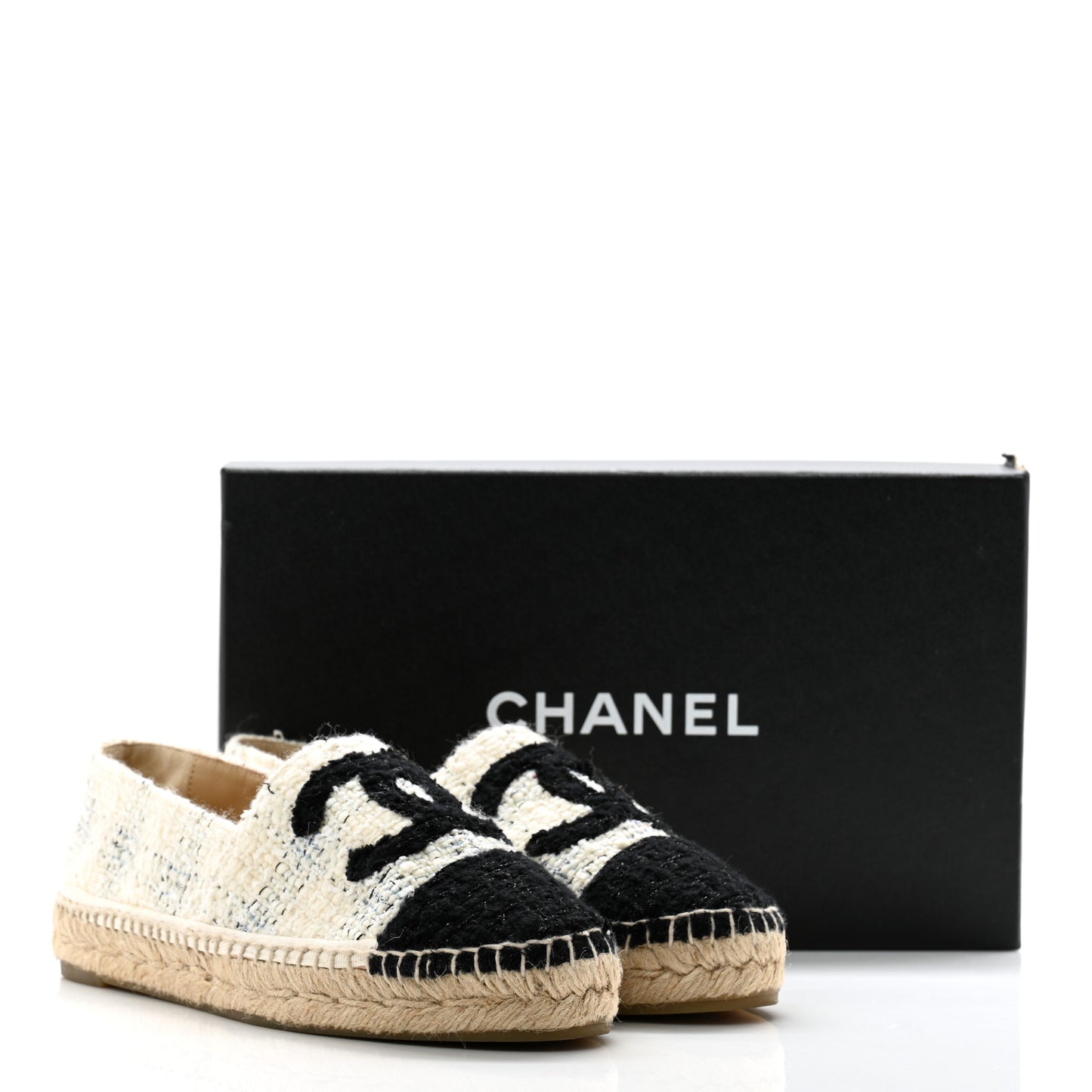Tweed CC Espadrilles 38 Ecru White Blue Black