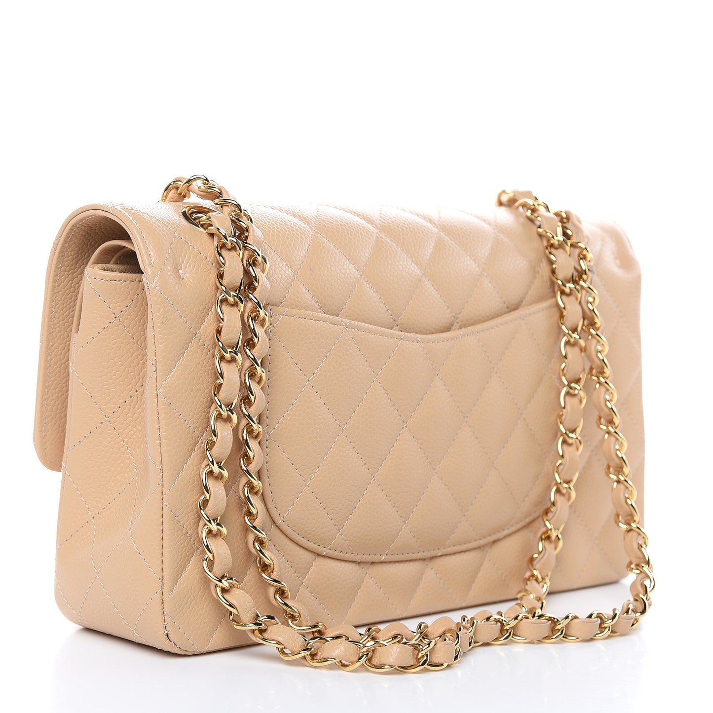 Caviar Quilted Medium Double Flap Light Beige