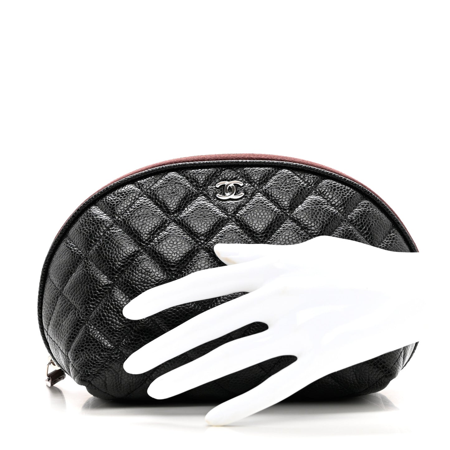 Caviar Quilted Small Curvy Cosmetic Case Black