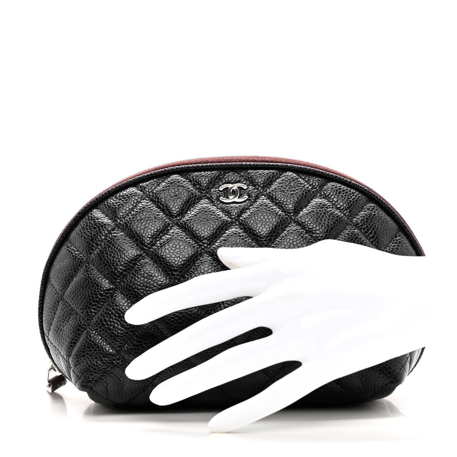 Chanel Caviar Quilted Small Curvy Cosmetic Case Black 2 of 8