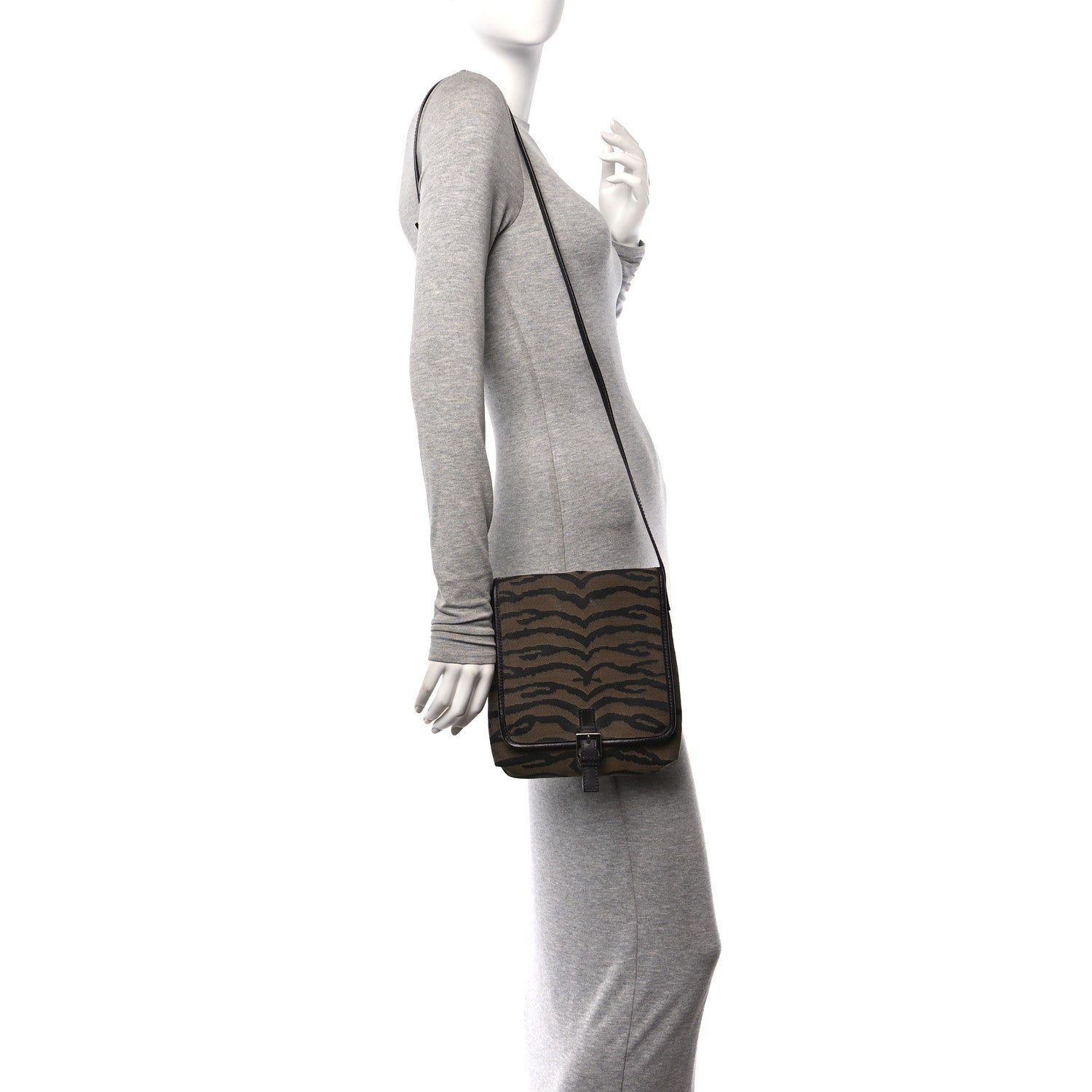 Fendi Zucchino Vitello Zebra Baguette Crossbody Brown 2 of 9