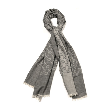 Gucci Wool Silk GG Monogram GGNat Scarf Lead 1 of 4