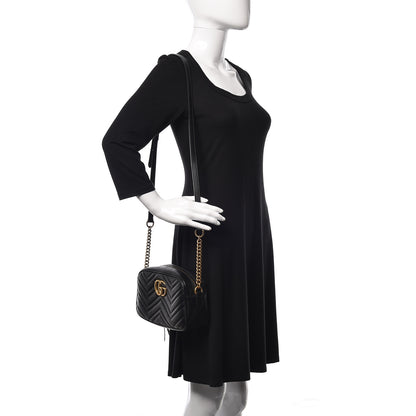 Gucci Calfskin Matelasse Small GG Marmont Chain Shoulder Bag Black 2 of 10