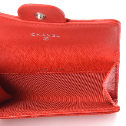 Chanel Caviar Chevron Quilted Card Holder Wallet Red 5 of 9