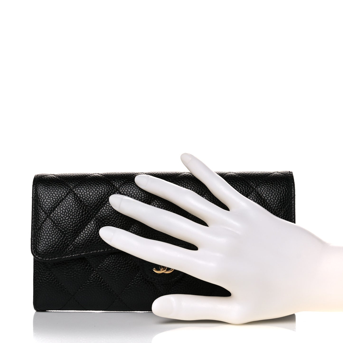 Caviar Quilted Large Gusset Flap Wallet Black