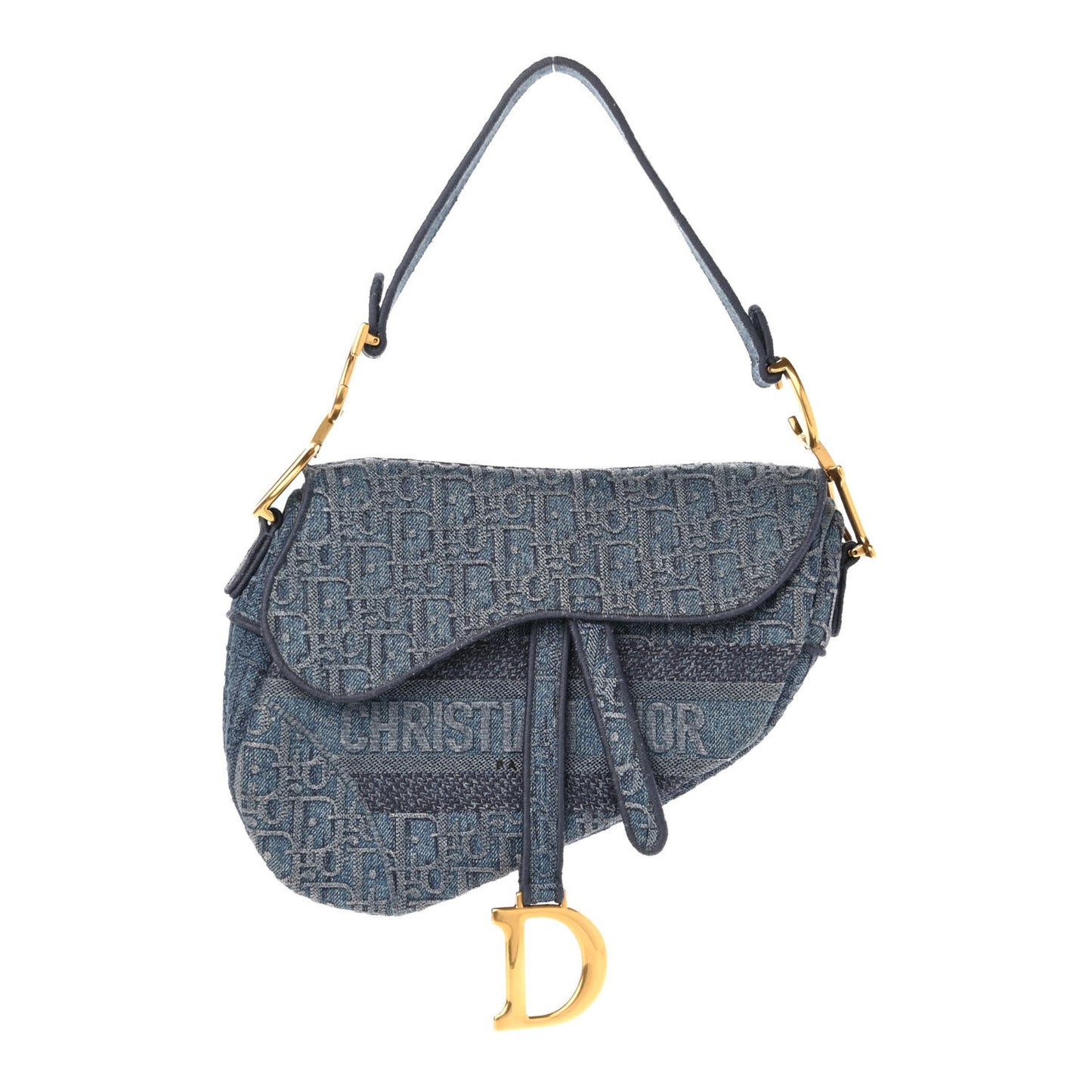 Oblique Embroidered Saddle Bag Denim Blue