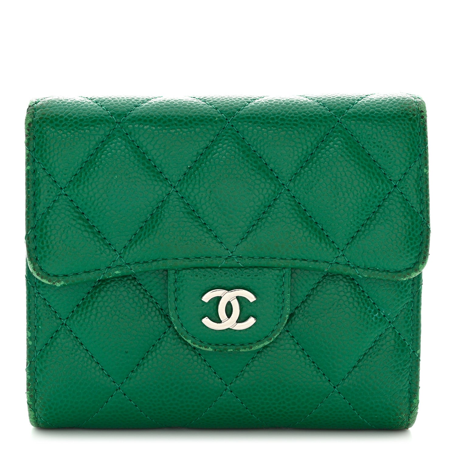 Chanel Caviar Quilted Compact Flap Wallet Green 1 of 15