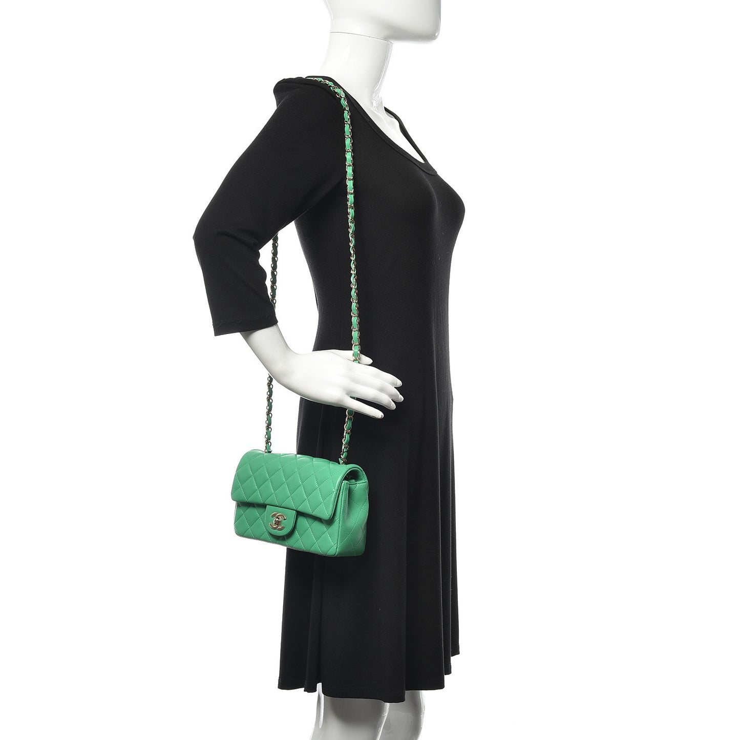 Lambskin Quilted Mini Rectangular Flap Green