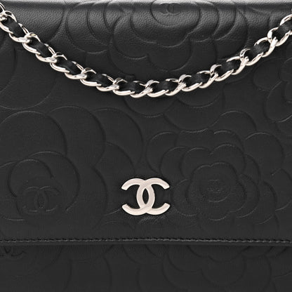 Chanel Lambskin Camellia Embossed Wallet on Chain WOC Black 9 of 12