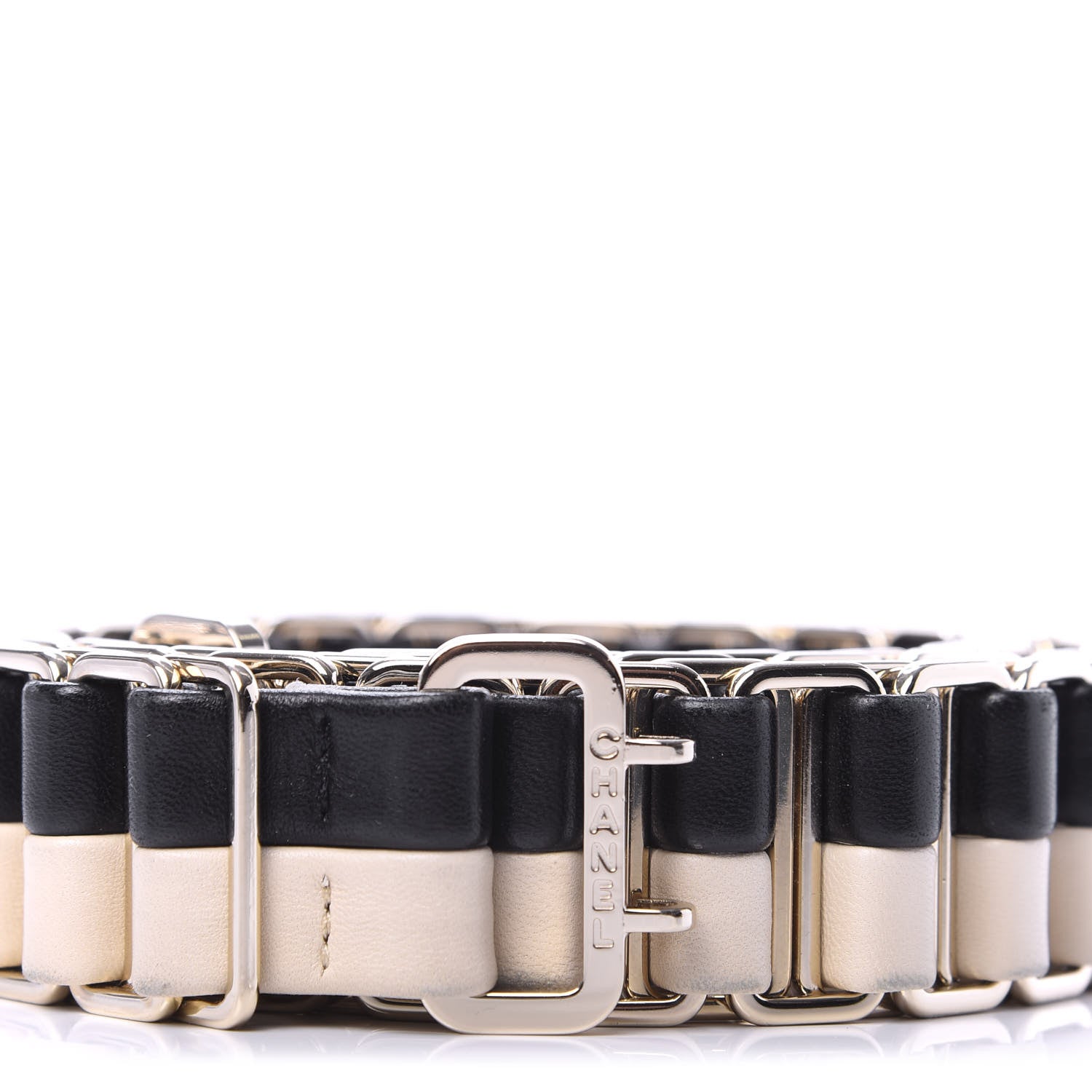 Chanel Lambskin Metal Belt 85 34 Black Beige 2 of 7