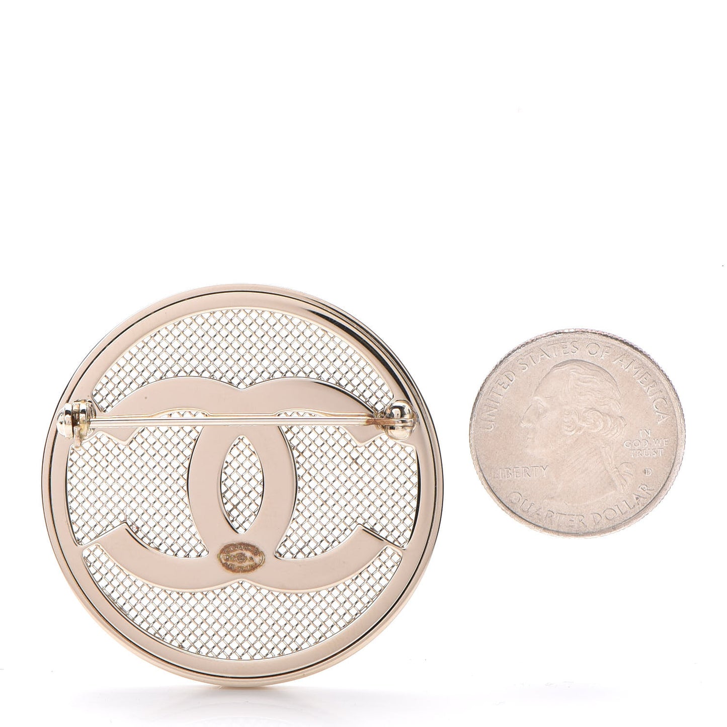 Mesh Circle CC Brooch Gold
