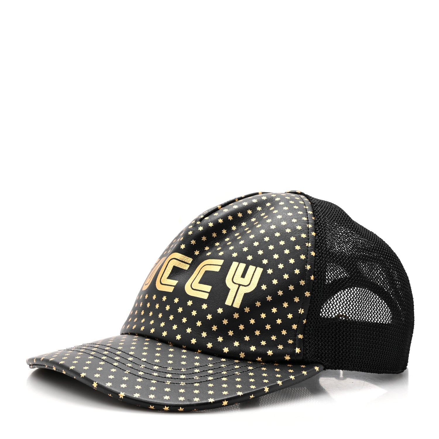 Gucci X SEGA Calfskin GUCCY Stars Baseball Hat M Black Gold 1 of 9