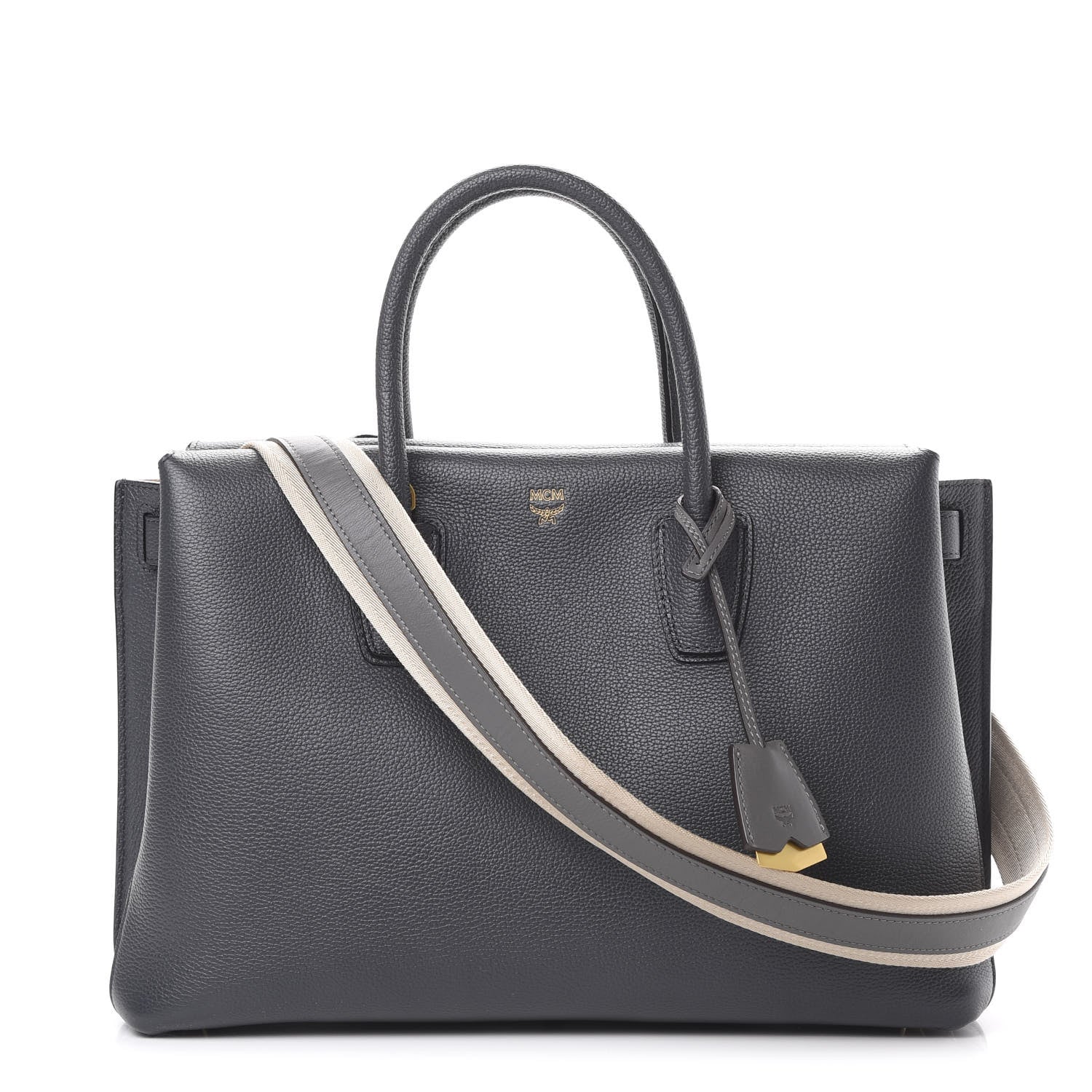 MCM Grained Calfskin Medium Milla Tote Phantom Grey 1 of 11