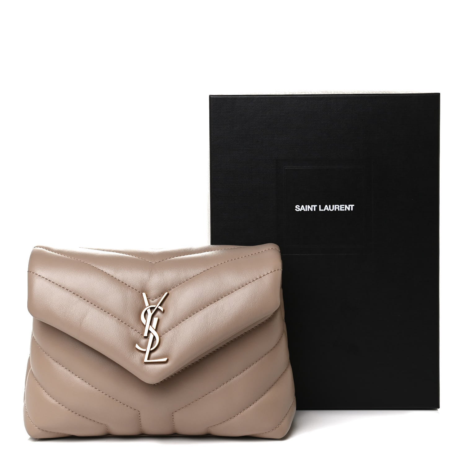 Saint Laurent Calfskin Y Quilted Monogram Toy Loulou Crossbody Bag Dark Beige 14 of 14