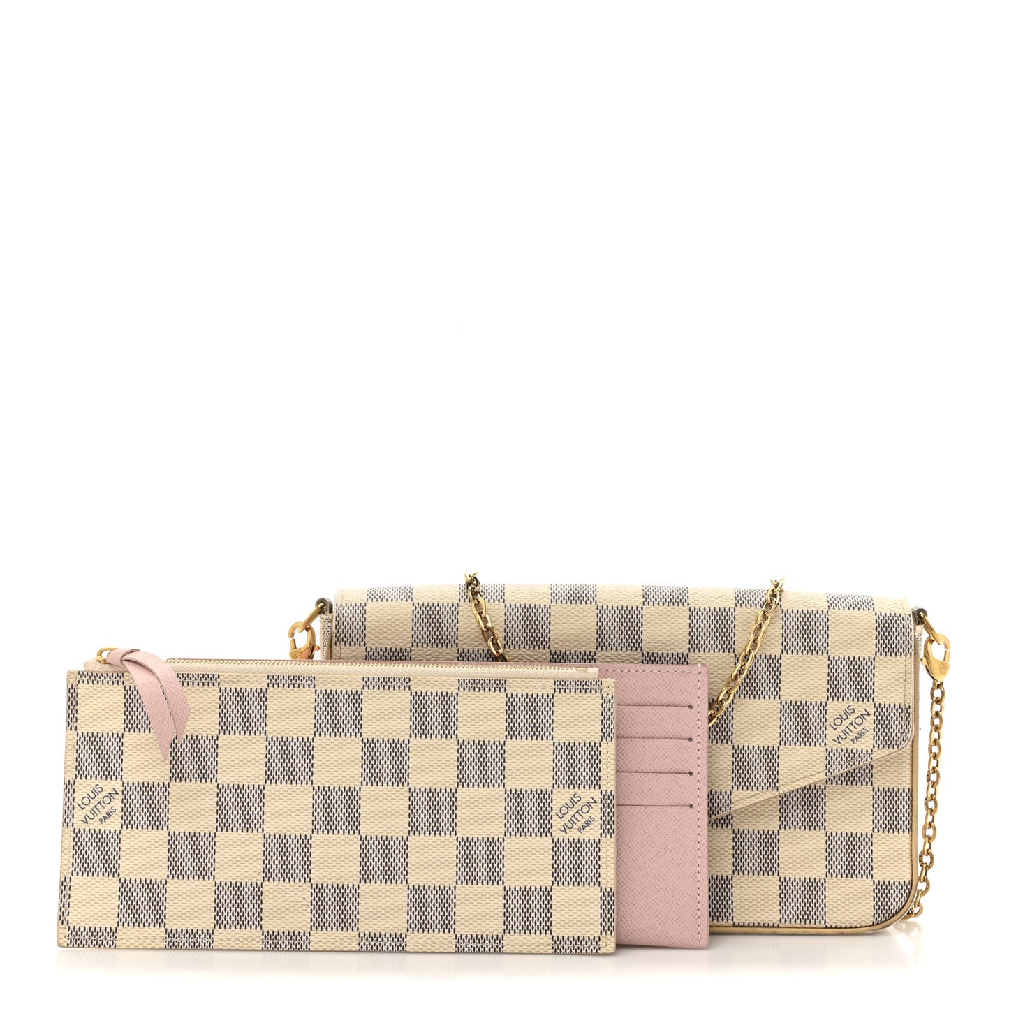 Damier Azur Pochette Felicie Chain Wallet Rose Ballerine