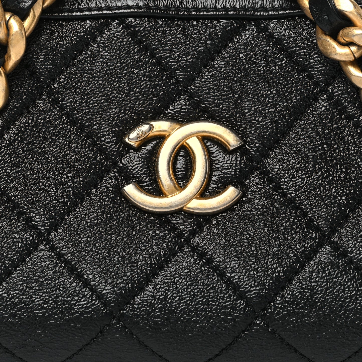 Shiny Lambskin Quilted Small Fashion Therapy Bowling Bag Black