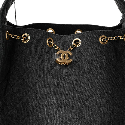 Chanel Washed Denim Quilted Small Chanel 25 Handbag Black 8 of 10