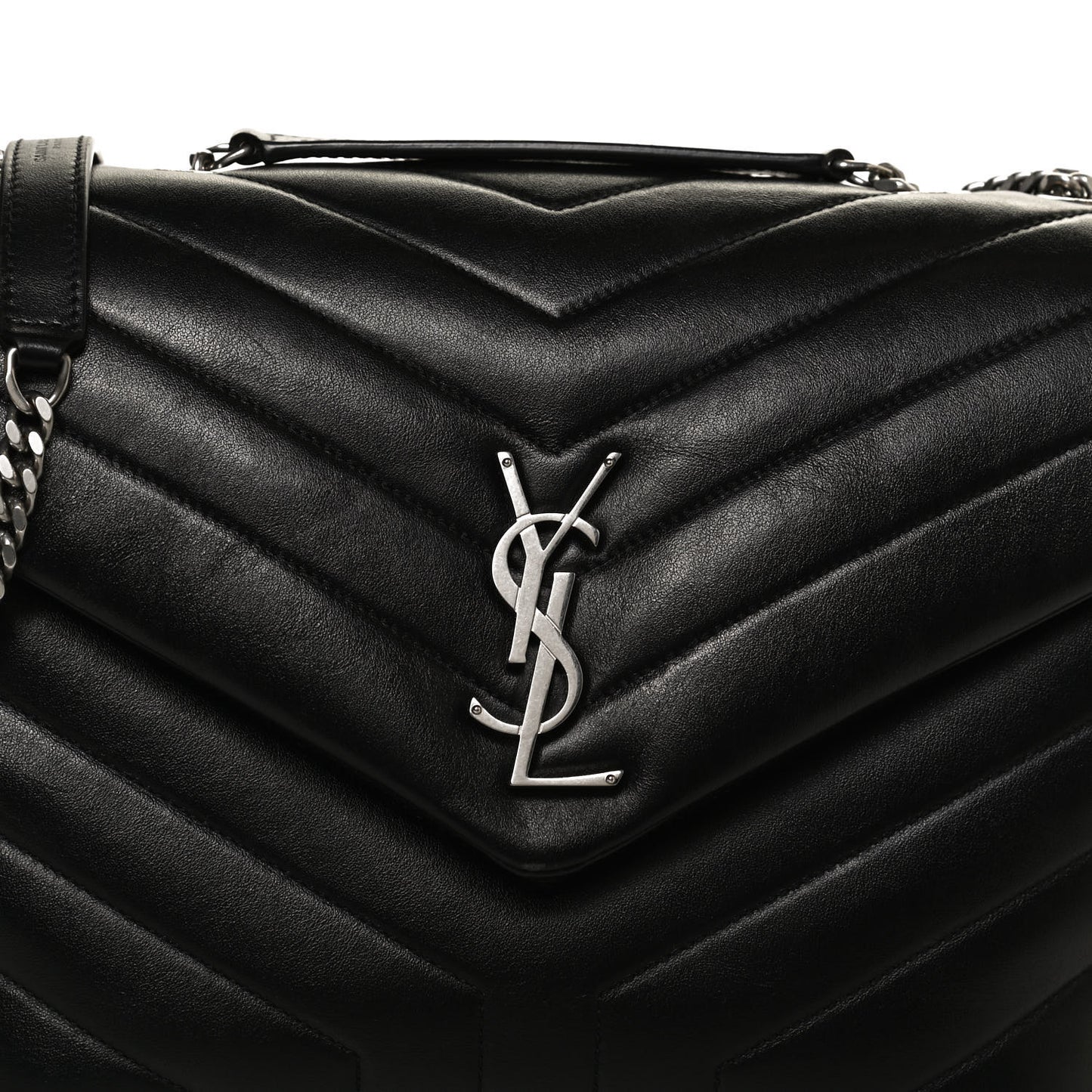 Calfskin Y Quilted Monogram Medium Loulou Chain Satchel Black