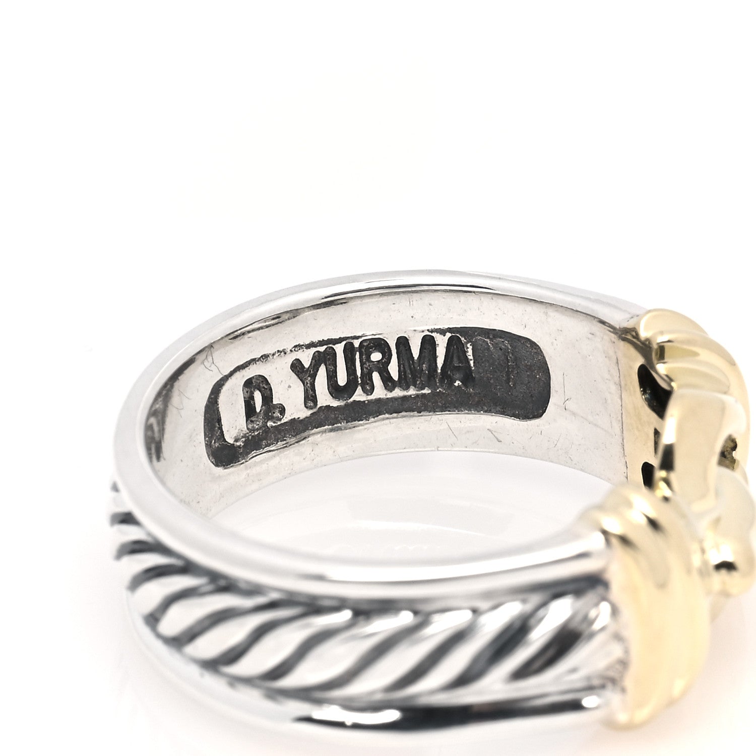 David Yurman Sterling Silver 18K Yellow Gold Buckle Cable Ring 54 6.75 4 of 5