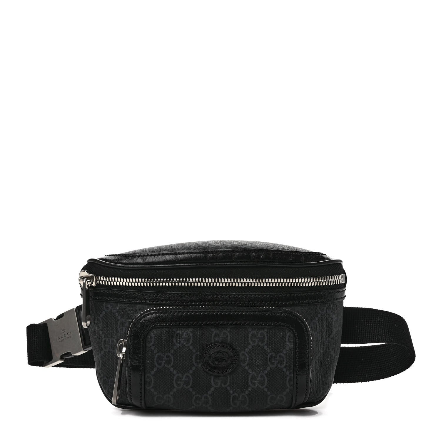 Gucci GG Supreme Monogram Textured Calfskin Retro Interlocking G Belt Bag Black 1 of 8