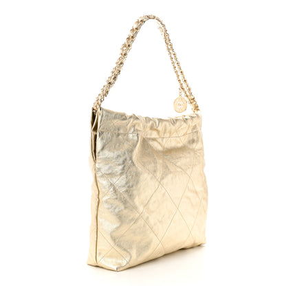 Chanel Metallic Calfskin Quilted Small Chanel 22 Light Gold 4 of 13