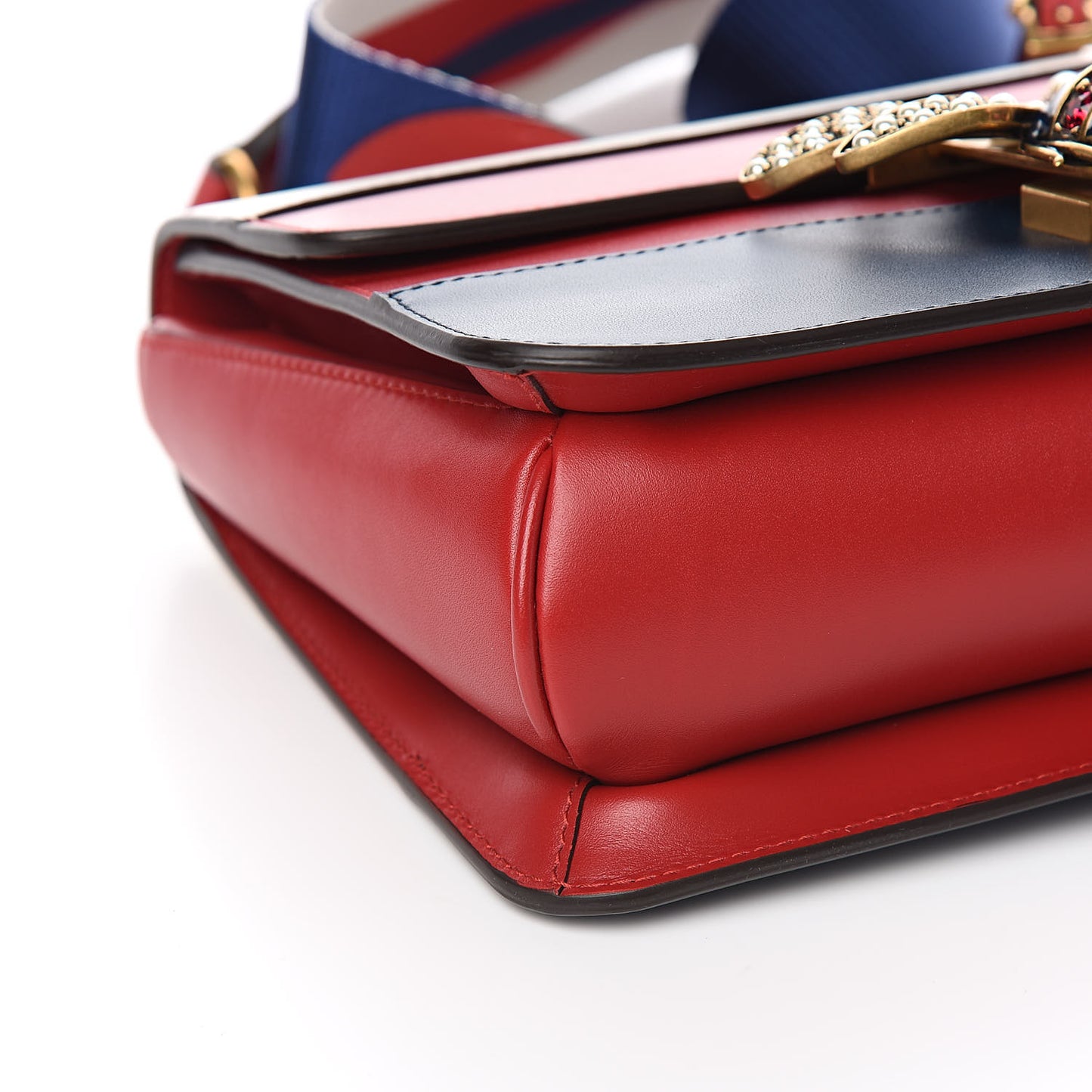 Calfskin Sylvie Web Queen Margaret Shoulder Bag Blue Agata Hibiscus Red Mystic White