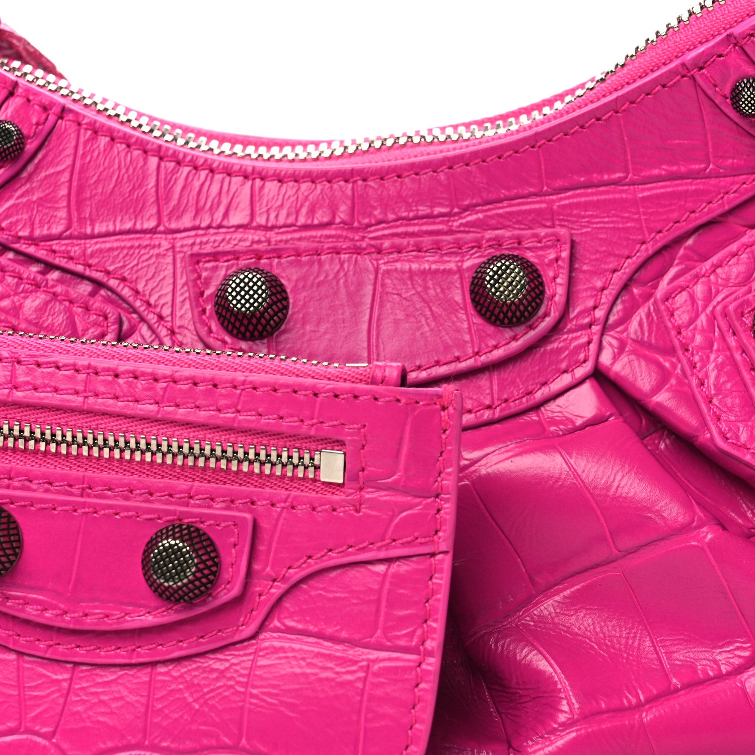 Balenciaga Extra Supple Calfskin Crocodile Embossed XS Le Cagole Shoulder Bag Violet Fuxia 8 of 10