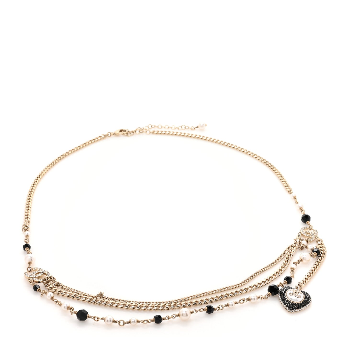 Pearl Crystal Bead Chain Heart CC Belt 80 Gold Black