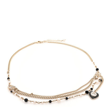 Chanel Pearl Crystal Bead Chain Heart CC Belt 80 Gold Black 1 of 4
