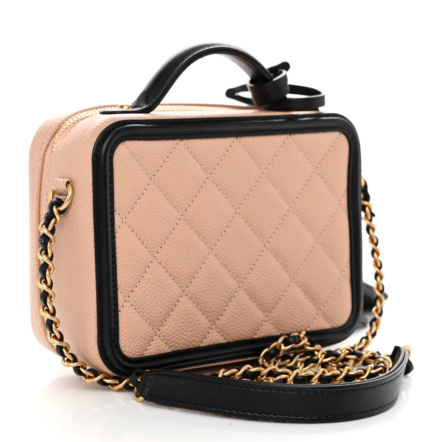 Chanel Caviar Quilted Small CC Filigree Vanity Case Beige Black 3 of 10