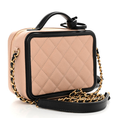 Chanel Caviar Quilted Small CC Filigree Vanity Case Beige Black 3 of 10