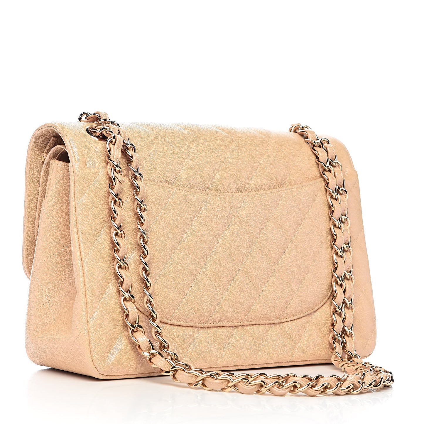 Iridescent Caviar Quilted Jumbo Double Flap Beige