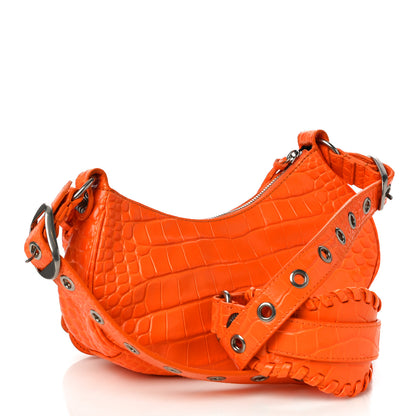 Balenciaga Extra Supple Calfskin Crocodile Embossed Le Cagole Shoulder Bag XS Pop Orange 2 of 9