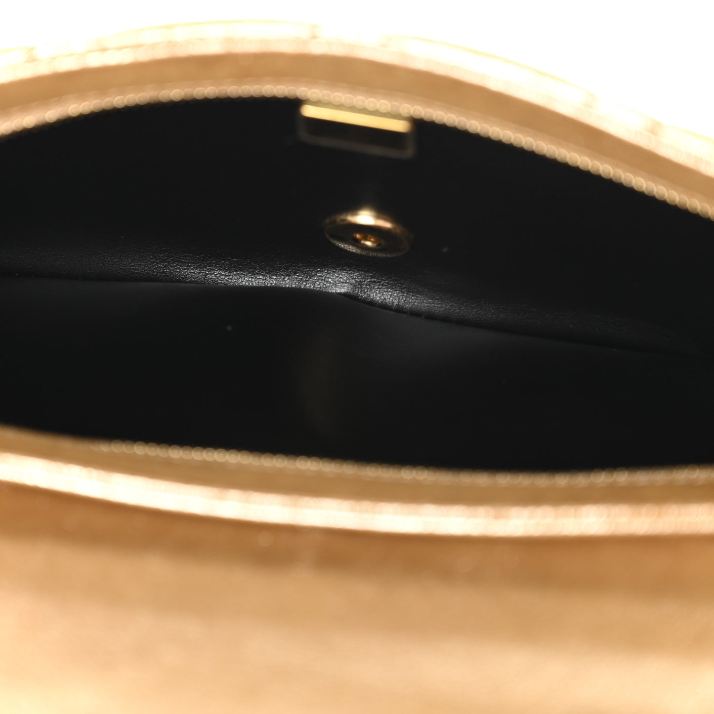 Iridescent Calfskin Quilted Crystal Chain Flap Clutch  Gold