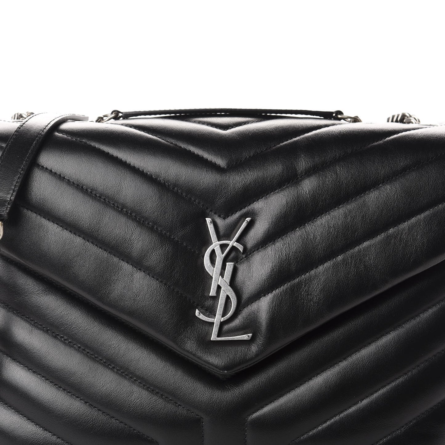 Calfskin Y Quilted Monogram Medium Loulou Chain Satchel Black