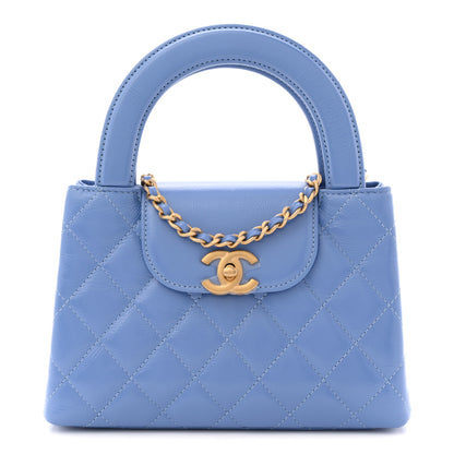 Chanel Shiny Aged Calfskin Quilted Nano Kelly Shopper Blue 1 of 11