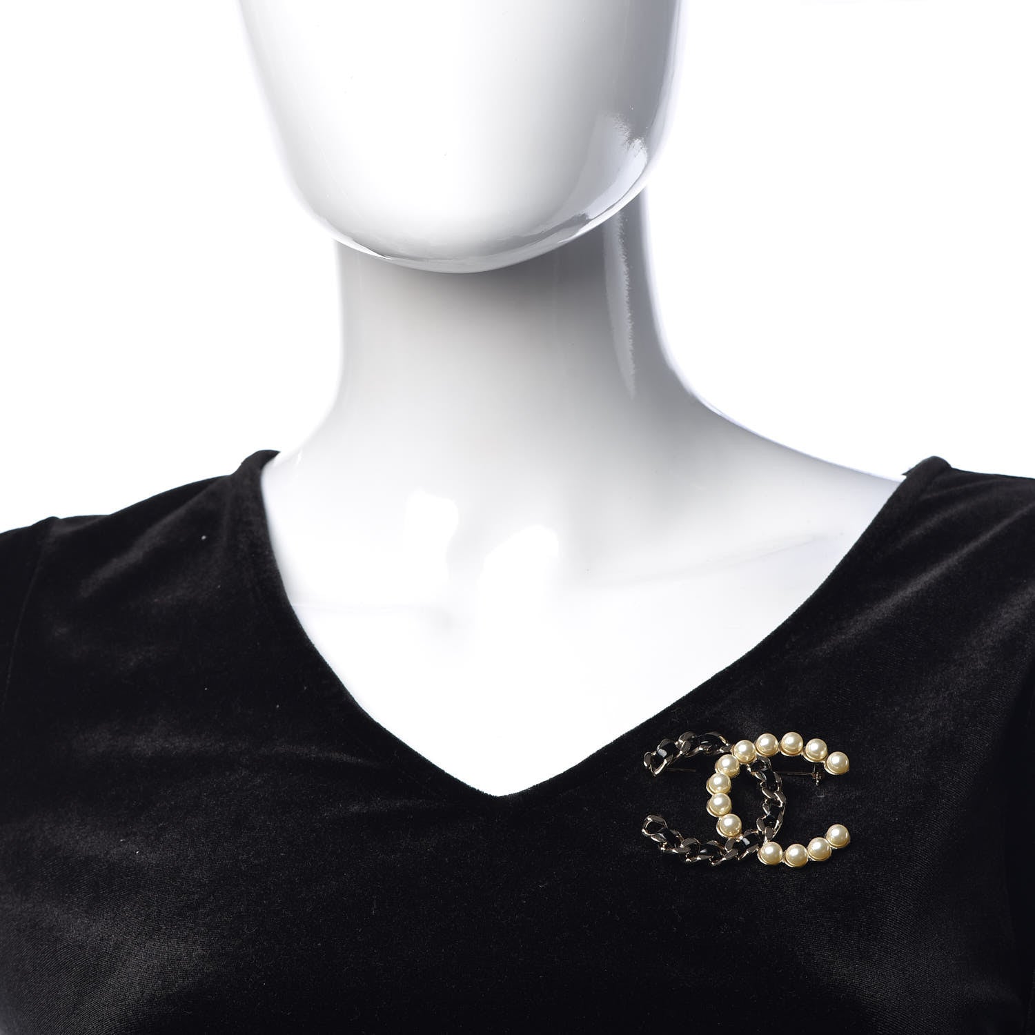 Chanel Lambskin Pearl CC Chain Brooch Black Gold 2 of 5
